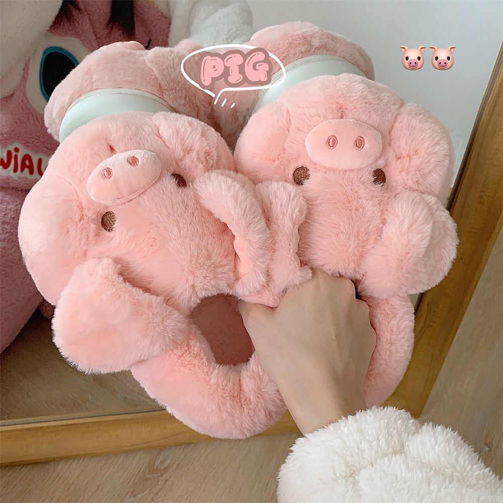 Women'S Shoes For Flat Feet - Feerldi Pink fluffy pig slippers women