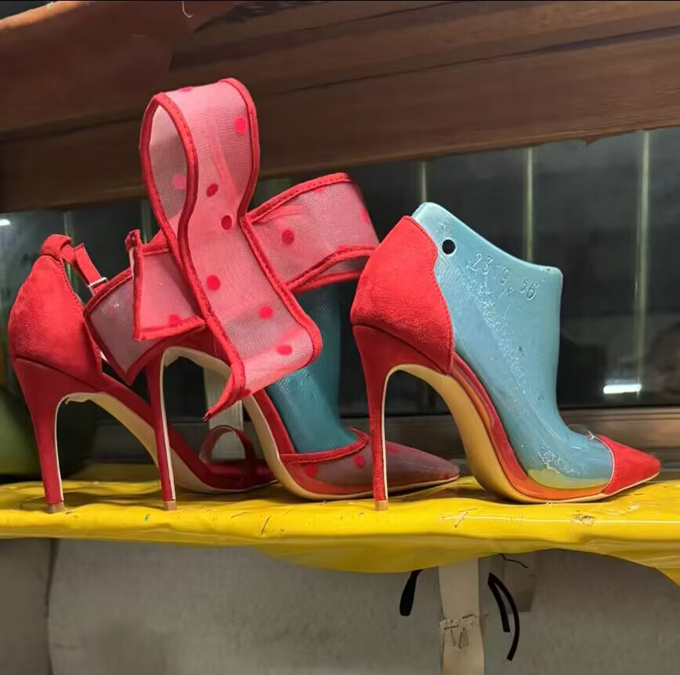 Polka Dot Bow Pumps Red Mesh P - Ankle Strap Heels 评论和价格