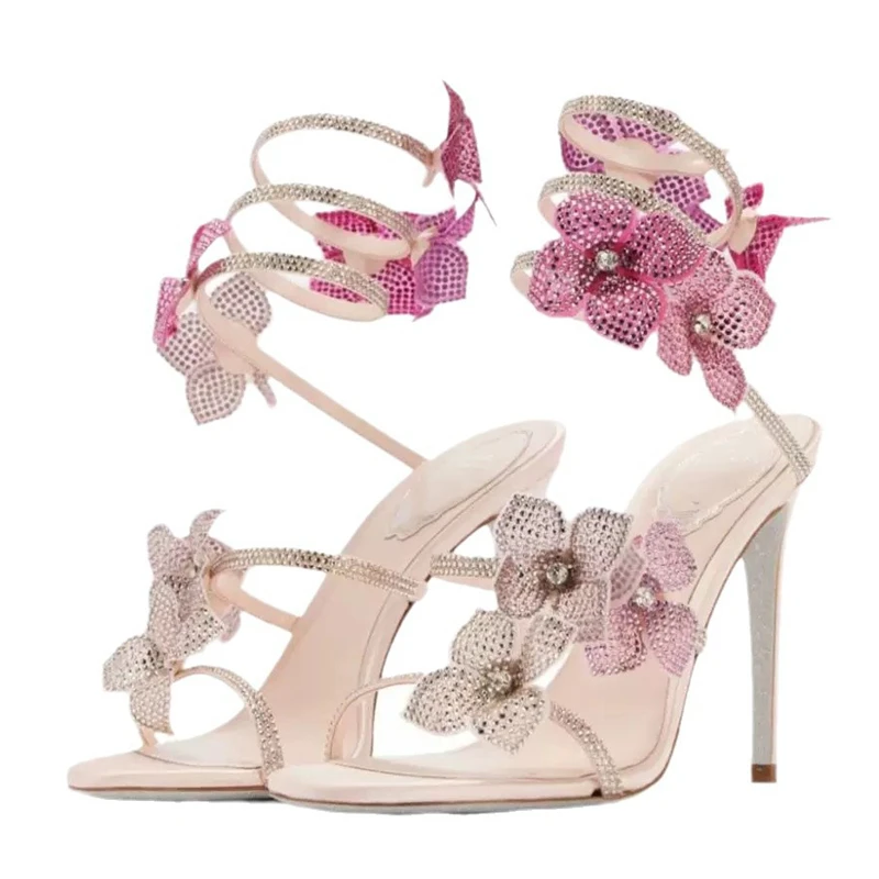 Eilyken Sexy CRYSTAL Flower Th - Ankle Strap Heels 评论和价格
