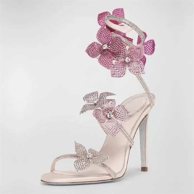 Eilyken Sexy CRYSTAL Flower Th - Ankle Strap Heels 评论和价格