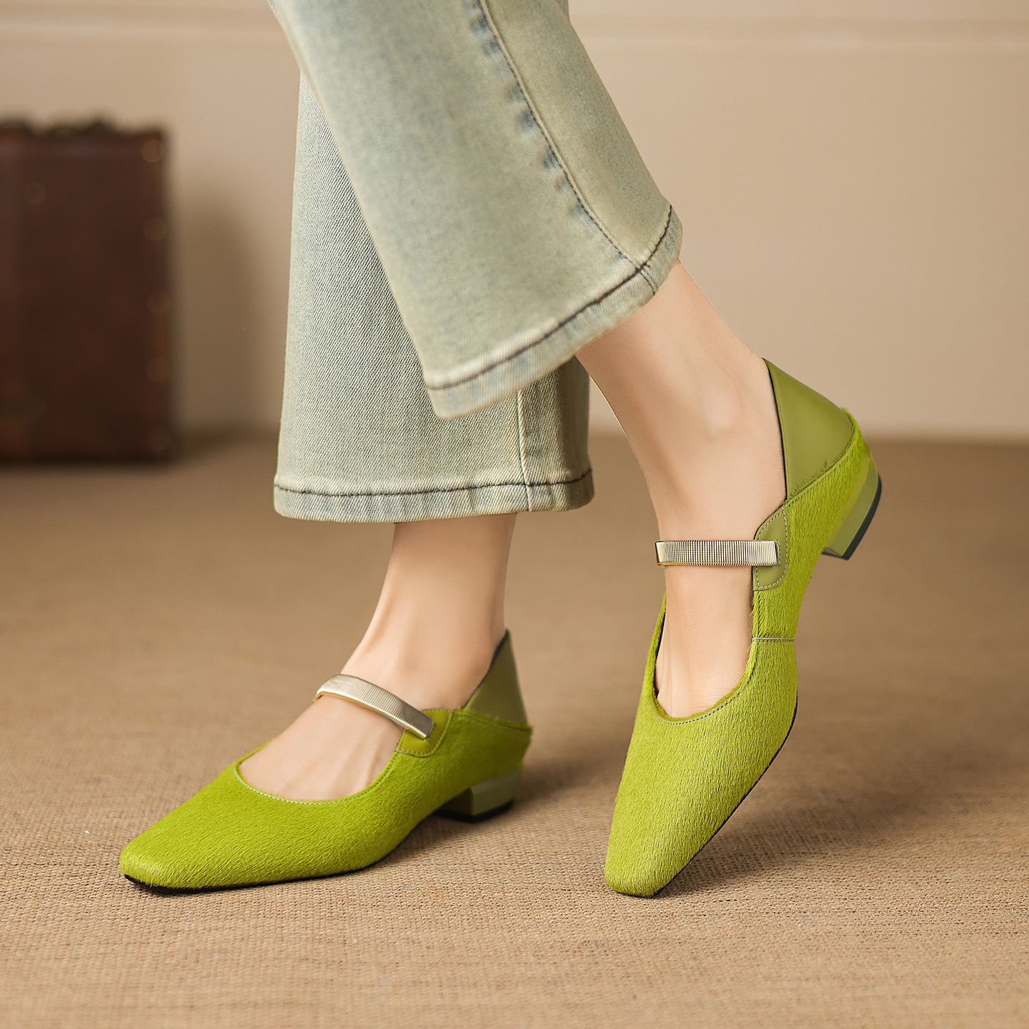 Genuine Leather Horsehair Squa - Women Shoes Sandals 评论和价格