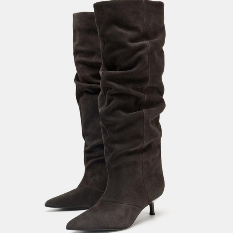 Suede Slouch Knee High Boots W - Suede Ankle Boot 评论和价格