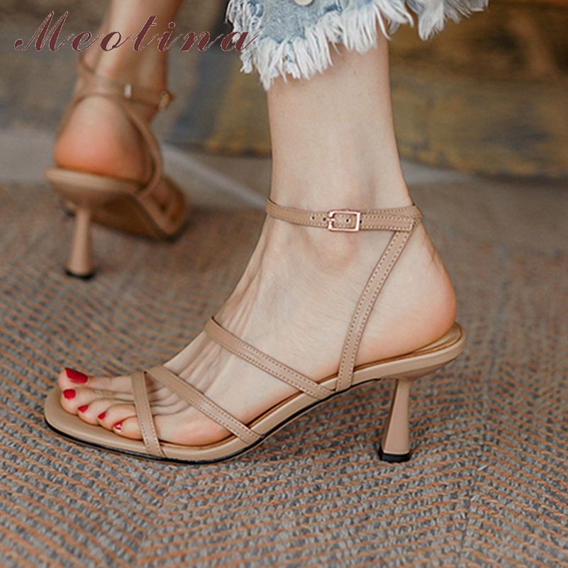 Meotina Sandals Women Shoes Sq - Ankle Strap Heels 评论和价格